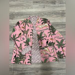 New Pink Animal Print Quilted Reversible Women's Jacket Size XL Made in India